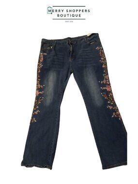 Floral Embroidered Bootcut Jeans